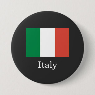 Badge Rond 7,6 Cm Drapeau de l'Italie, texte blanc,