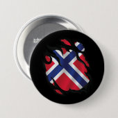 Badge Rond 7,6 Cm Drapeau de Norvège déchiré (Devant & derrière)