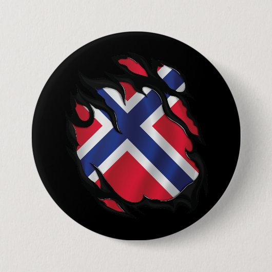 Badge Rond 7,6 Cm Drapeau de Norvège déchiré (Devant)