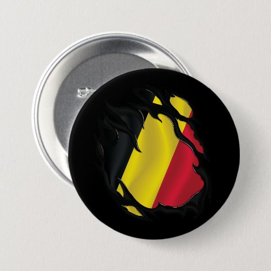 Badge Rond 7,6 Cm Drapeau déchiré de Belgique (Devant & derrière)