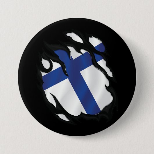 Badge Rond 7,6 Cm Drapeau déchiré de Finlande (Devant)