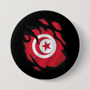 Badge Rond 7,6 Cm Drapeau déchiré de la Tunisie