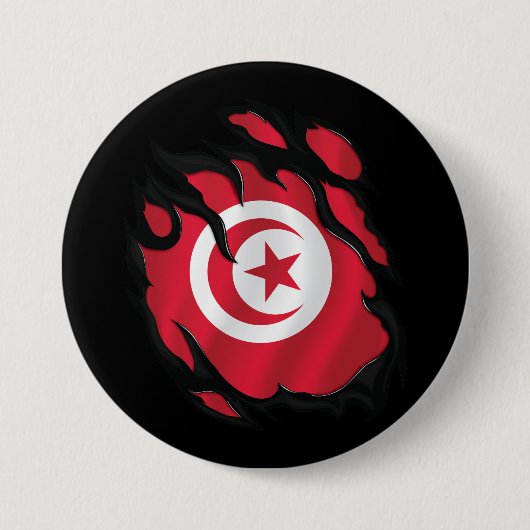 Badge Rond 7,6 Cm Drapeau déchiré de la Tunisie (Devant)