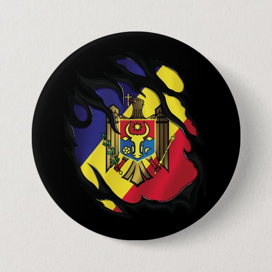 Badge Rond 7,6 Cm Drapeau déchiré de Moldova (Devant)
