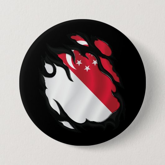Badge Rond 7,6 Cm Drapeau déchiré de Singapour (Devant)