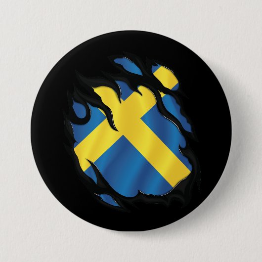 Badge Rond 7,6 Cm Drapeau déchiré de Suède (Devant)