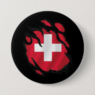 Badge Rond 7,6 Cm Drapeau déchiré de Suisse