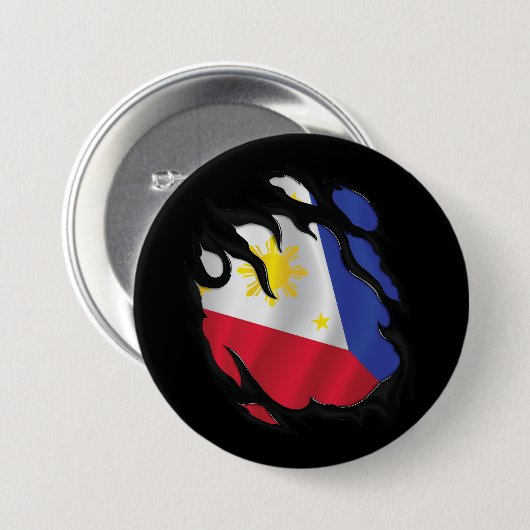 Badge Rond 7,6 Cm Drapeau déchiré des Philippines (Devant & derrière)