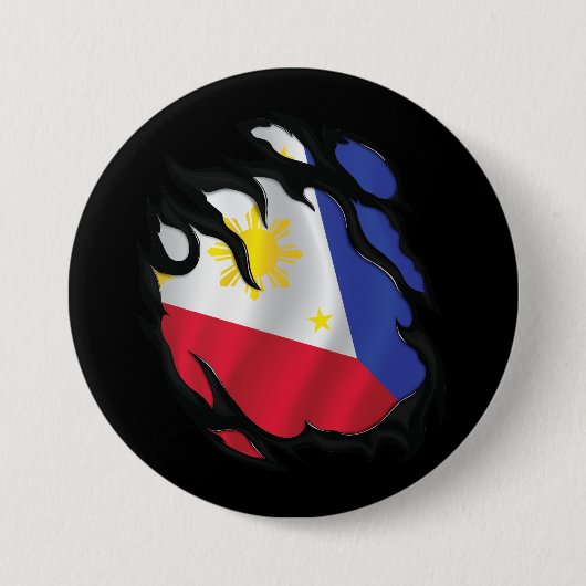Badge Rond 7,6 Cm Drapeau déchiré des Philippines (Devant)