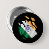 Badge Rond 7,6 Cm Drapeau déchiré d'Inde (Devant & derrière)