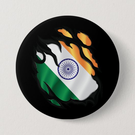Badge Rond 7,6 Cm Drapeau déchiré d'Inde (Devant)