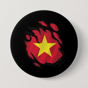Badge Rond 7,6 Cm Drapeau déchiré du Vietnam