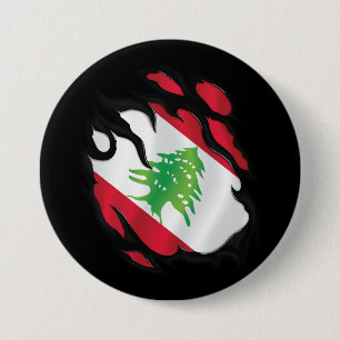 Badge Rond 7,6 Cm Drapeau du Liban déchiré