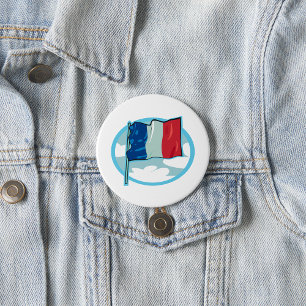 Badge Rond 7,6 Cm Drapeau français Tricolore Bleu Blanc Rouge France