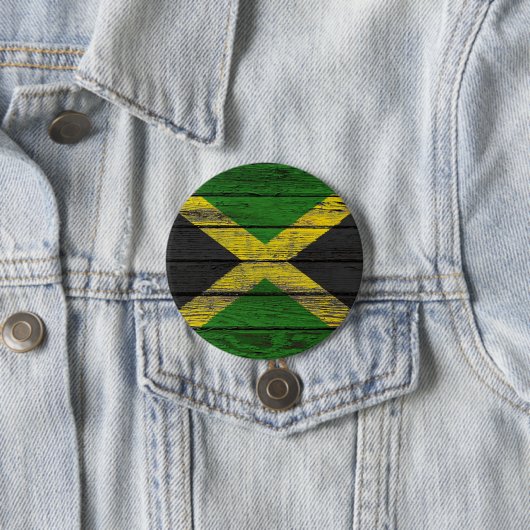 Badge Rond 7,6 Cm Drapeau jamaïcain avec l'effet en bois (En situation)