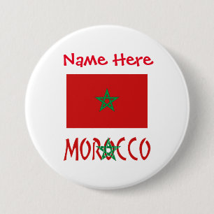 Badge Rond 7,6 Cm Drapeau marocain marocain rouge nom personnalisé