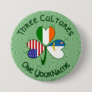 Badge Rond 7,6 Cm Drapeaux Açores Irlande États-Unis Trèfle Votre No
