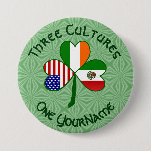 Badge Rond 7,6 Cm Drapeaux mexicains irlandais américains Shamrock P
