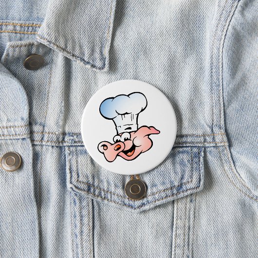 Badge Rond 7,6 Cm Drôle Cartoon Cochon Chef avec Casquette