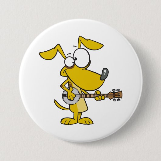 Badge Rond 7,6 Cm Drôle Chien Jouant Banjo Musique (Devant)