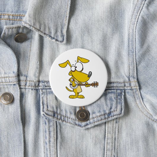 Badge Rond 7,6 Cm Drôle Chien Jouant Banjo Musique (En situation)