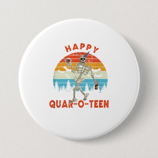 Badge Rond 7,6 Cm Drôle Halloween Drunk Skeleton Happy Quaroteen (Devant)
