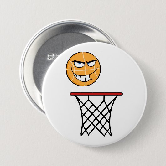 Badge Rond 7,6 Cm Drôle souriant Basketball visage Dunking (Devant & derrière)