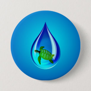 Badge Rond 7,6 Cm Drop d'eau et tortue marine