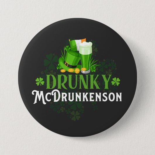 Badge Rond 7,6 Cm Drunky McDrunkerson St. Patrick's Day (Devant)