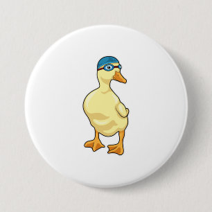 Badge Rond 7,6 Cm Duck at Swimming with Swimming goggles