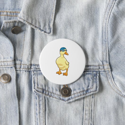 Badge Rond 7,6 Cm Duck at Swimming with Swimming goggles (En situation)