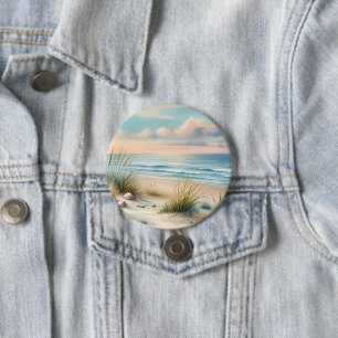 Badge Rond 7,6 Cm Dunes côtières pastel à l'aquarelle