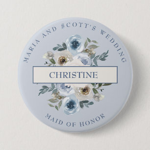 Badge Rond 7,6 Cm Dusty Bleu Blanc Floral Maid of Honor