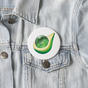 Badge Rond 7,6 Cm Eco Earth Avocado Globe Planète durable