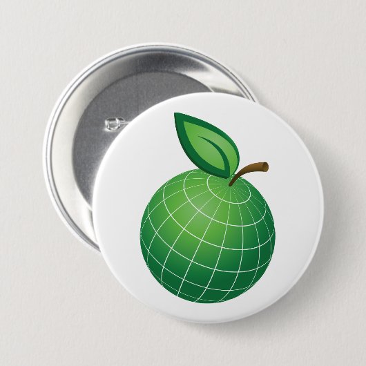 Badge Rond 7,6 Cm Eco Globe Fruit Green Earth Leaf Sphere (Devant & derrière)