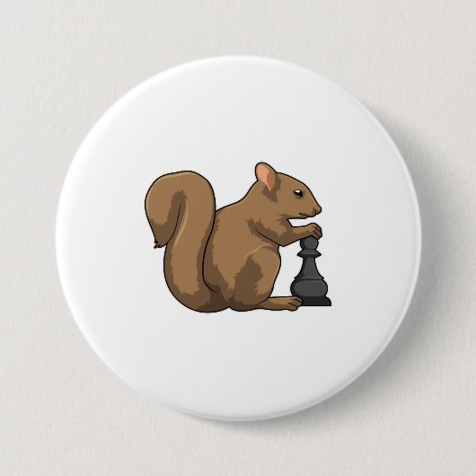 Badge Rond 7,6 Cm Écureuil aux échecs avec pièce d'échecs Évêque (Devant)