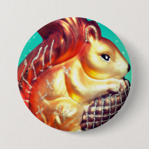Badge Rond 7,6 Cm Écureuil et pomme de pin automne hiver vintage