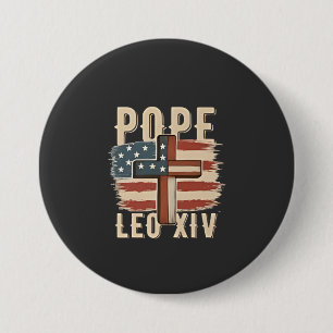 Badge Rond 7,6 Cm Église chrétienne du pape Léon XIV Drapeau américa