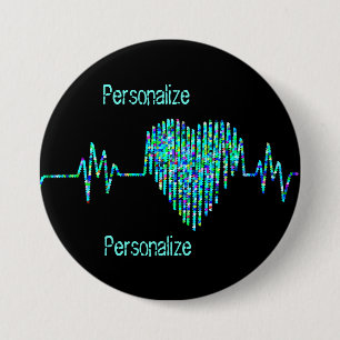 Badge Rond 7,6 Cm EKG heart medical ekg line