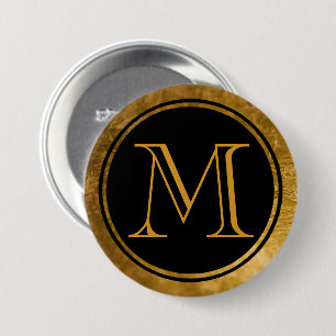 Badge Rond 7,6 Cm Élégance Noir Monogramme Or