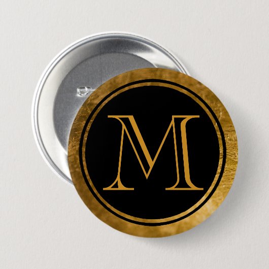 Badge Rond 7,6 Cm Élégance Noir Monogramme Or (Devant & derrière)