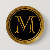 Badge Rond 7,6 Cm Élégance Noir Monogramme Or (Devant)