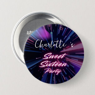 Badge Rond 7,6 Cm Elégant néon rose noir rétro Sweet 16e anniversair