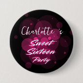 Badge Rond 7,6 Cm Elégant néon rose noir rétro Sweet 16e anniversair (Devant)