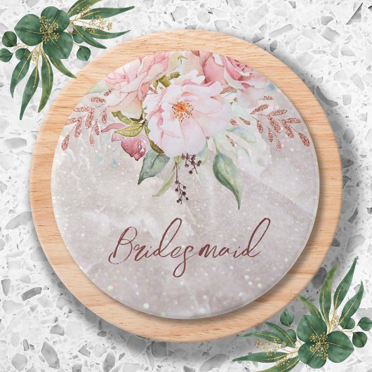 Badge Rond 7,6 Cm Elégant rose rose Peony Marbre floral