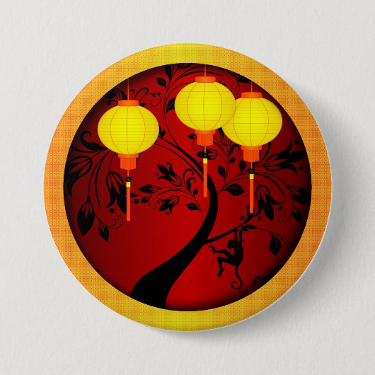 Badge Rond 7,6 Cm Elégant singe chinois du Nouvel An avec Lanternes (Devant)