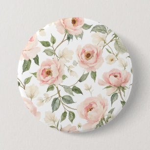 Badge Rond 7,6 Cm Elégante aquarelle pivoine et Rose motif floral