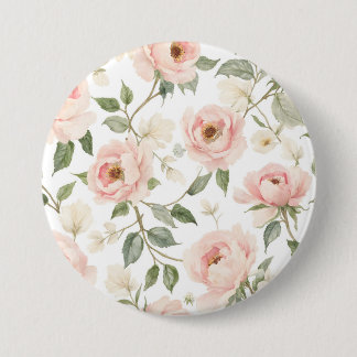 Badge Rond 7,6 Cm Elégante aquarelle pivoine et Rose motif floral