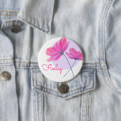 Badge Rond 7,6 Cm Elégante délicate fleurs rose nom point bleu clair (En situation)