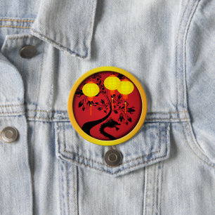 Badge Rond 7,6 Cm Élégante Lanternes d'or Dragon chinois du Nouvel A